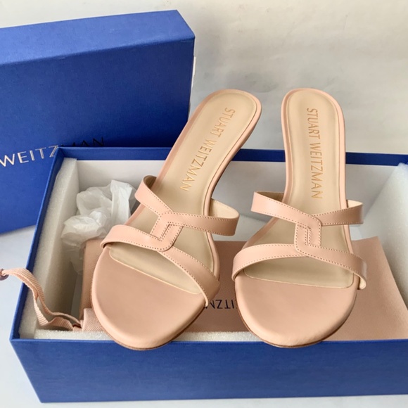 Stuart Weitzman Soiree Sleek 75 Sandal Stiletto Heel Poudre Leather Pumps 8.5 - Picture 9 of 16